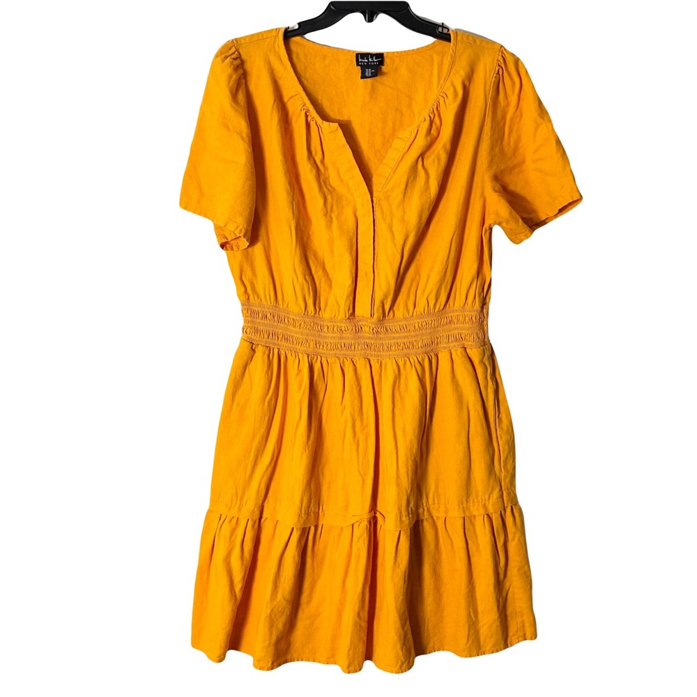 Nicole Miller Tiered Linen Dress XL Summer Tropical Beachy Indie Vacay Resort